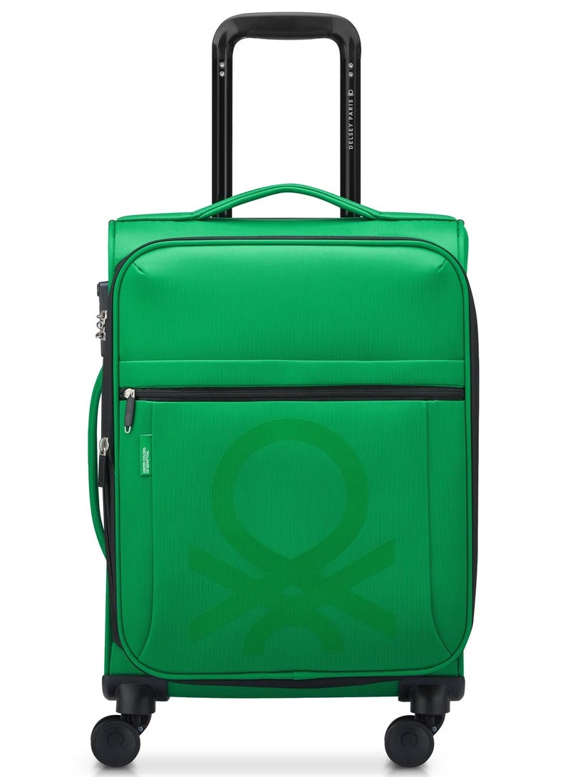 UNITED COLORS OF BENETTON Color Block 55 Cm 4-Double Wheeled Softside Expandable Cabin Luggage Trolley Case - Green - Image 1